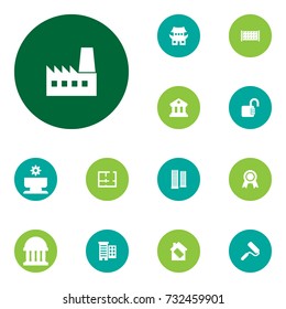 Set Of 13 Architecture Icons Set.Collection Of Blueprint, Technology, Apartment And Other Elements.