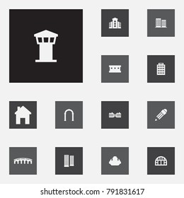 Set Of 13 Architecture Icons Set.Collection Of Building, Apartment, House And Other Elements.