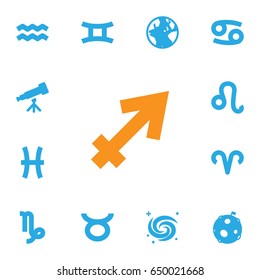 Set Of 13 Astrology Icons Set.Collection Of Earth Planet, Space, Twins And Other Elements.