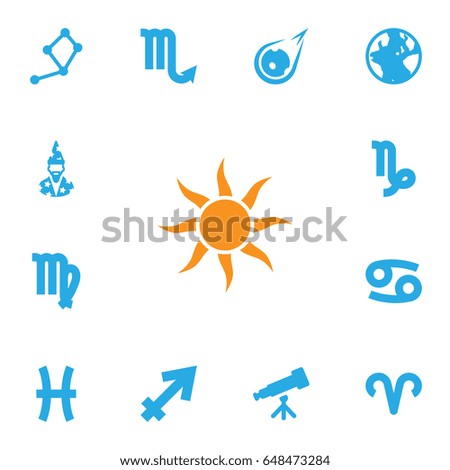Set Of 13 Astrology Icons Set.Collection Of Comet, Horoscope, Ram And Other Elements.