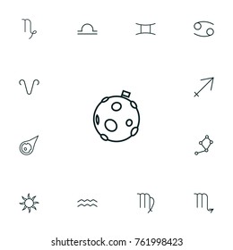 Set Of 13 Astronomy Outline Icons Set.Collection Of Libra, Aries, Gemini And Other Elements.
