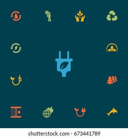 Set Of 13 Atmosphere Icons Set.Collection Of Volunteer, Fish, Energy And Other Elements.