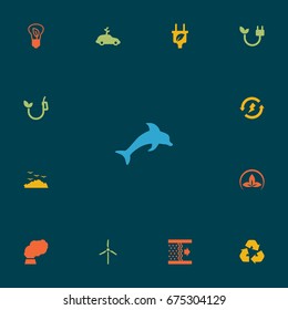 Set Of 13 Atmosphere Icons Set.Collection Of Rubbish, Friendly, Fish And Other Elements.