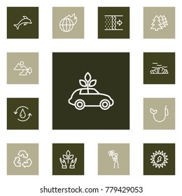 Set Of 13 Atmosphere Outline Icons Set.Collection Of Ecologist, Fuel, Ecol And Other Elements.