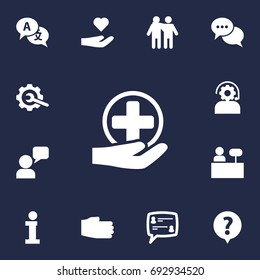 Set Of 13 Backing Icons Set.Collection Of Friendship, Technical, Translate And Other Elements.