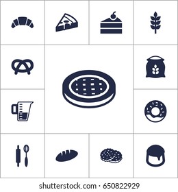 Set Of 13 Bakery Icons Set.Collection Of Shortcake, Loaf, Dessert And Other Elements.