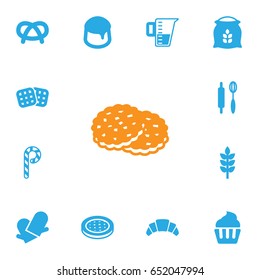 Set Of 13 Bakery Icons Set.Collection Of Grain, Potholders, Striped Lollipop And Other Elements.