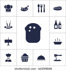 Set Of 13 Bar Icons Set.Collection Of Catsup, Dinner Desk, Vermicelli And Other Elements.