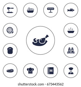 Set Of 13 Bar Icons Set.Collection Of Chef, Broth, Cook And Other Elements.