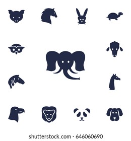 Set Of 13 Beast Icons Set.Collection Of Wildcat, Hog, Lamb And Other Elements.