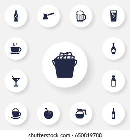 Set Of 13 Beverages Icons Set.Collection Of Alcohol, Cream, Cup And Other Elements.