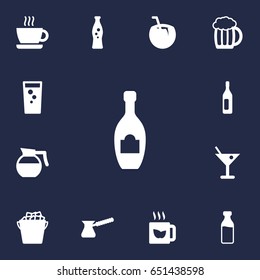 Set Of 13 Beverages Icons Set.Collection Of Alcohol, Turkish Coffee, Fizzy Water And Other Elements.