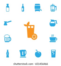 Set Of 13 Beverages Icons Set.Collection Of Cup, Cocktail, Electric Teapot And Other Elements.