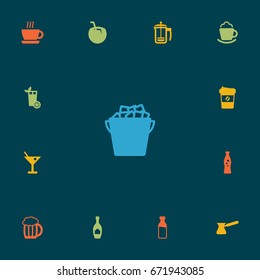 Set Of 13 Beverages Icons Set.Collection Of Turkish Coffee, Fridge, Espresso And Other Elements.