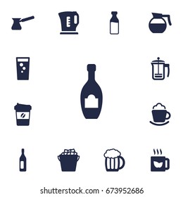 Set Of 13 Beverages Icons Set.Collection Of Turkish Coffee, Cream, Green Tea And Other Elements.