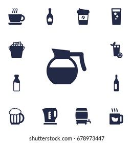 Set Of 13 Beverages Icons Set.Collection Of Espresso, Fridge, Lemonade And Other Elements.