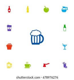 Set Of 13 Beverages Icons Set.Collection Of Fizzy Water, Pot, Alcohol And Other Elements.
