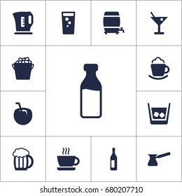 Set Of 13 Beverages Icons Set.Collection Of Wine, Cognac, Soda And Other Elements.