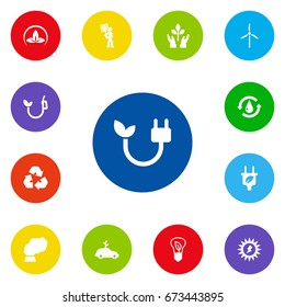 Set Of 13 Bio Icons Set.Collection Of Cleaning, Volunteer, Fan And Other Elements.