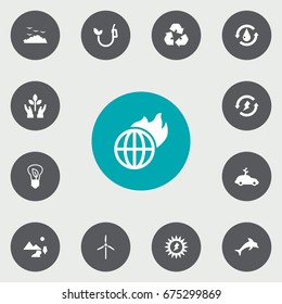 Set Of 13 Bio Icons Set.Collection Of Protection, Saving, Cleaning And Other Elements.