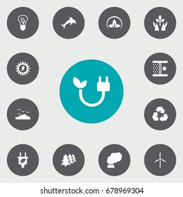 Set Of 13 Bio Icons Set.Collection Of Rubbish, Leaf, Purification And Other Elements.