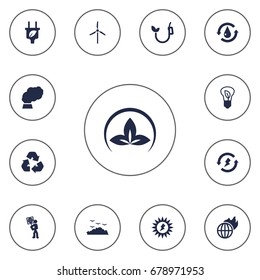 Set Of 13 Bio Icons Set.Collection Of Energy, Cleaning, Treatment And Other Elements.