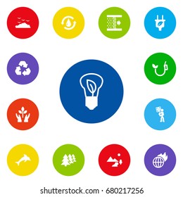 Set Of 13 Bio Icons Set.Collection Of Reforestation, Saving, Treatment And Other Elements.