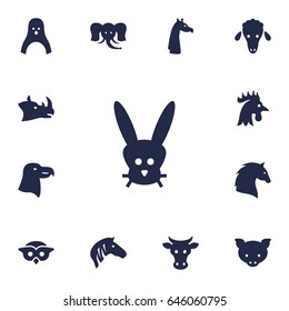 Set Of 13 Brute Icons Set.Collection Of Hog, Bunny, Night Fowl And Other Elements.