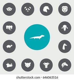 Set Of 13 Brute Icons Set.Collection Of Kine, Lamb, Rhinoceros And Other Elements.