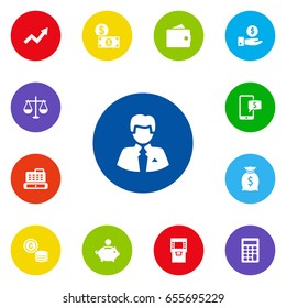 Set Of 13 Budget Icons Set.Collection Of Worker, Grown, Cashbox And Other Elements.