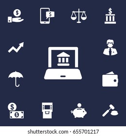Set Of 13 Budget Icons Set.Collection Of Umbrella, Piggy Bank, Money And Other Elements.
