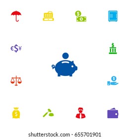 Set Of 13 Budget Icons Set.Collection Of Umbrella, Sack, Worker And Other Elements.