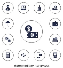 Set Of 13 Budget Icons Set.Collection Of Cash, Save Money, Terminal And Other Elements.