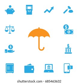Set Of 13 Budget Icons Set.Collection Of Online Banking, Building, Terminal And Other Elements.