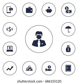 Set Of 13 Budget Icons Set.Collection Of Money, Sack, Currency And Other Elements.