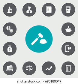 Set Of 13 Budget Icons Set.Collection Of Online Banking, Calculate, Cashbox And Other Elements.