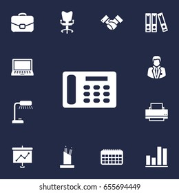 Set Of 13 Bureau Icons Set.Collection Of Table Lighter, Diagram, Diplomat And Other Elements.