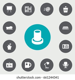 Set Of 13 Bureau Icons Set.Collection Of Sew, Message, Cup And Other Elements.