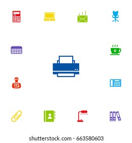 Set Of 13 Bureau Icons Set.Collection Of Address Book, Coffee, Clip And Other Elements.