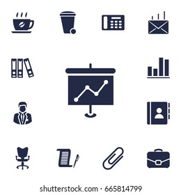 Set Of 13 Bureau Icons Set.Collection Of Diplomat, Manager, Mail And Other Elements.
