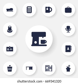 Set Of 13 Bureau Icons Set.Collection Of Book, Book , Stand Elements.