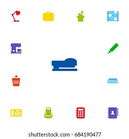 Set Of 13 Bureau Icons Set.Collection Of Phone , Stand , Calculate Elements.