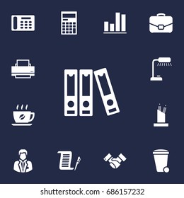Set Of 13 Bureau Icons Set.Collection Of Diagram, Calculator, Trash Can And Other Elements.