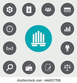 Set Of 13 Business Icons Set.Collection Of Data, Spectacles, Loupe And Other Elements.