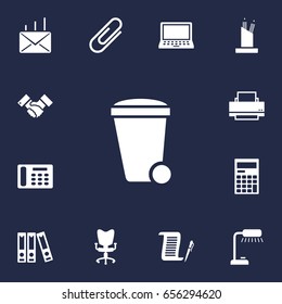 Set Of 13 Cabinet Icons Set.Collection Of Telephone, Handshake, Pencil Stand Elements.