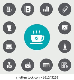 Set Of 13 Cabinet Icons Set.Collection Of Manager, Clip, Calendar And Other Elements.