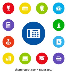 Set Of 13 Cabinet Icons Set.Collection Of Diagram, Manager, Telephone And Other Elements.