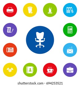 Set Of 13 Cabinet Icons Set.Collection Of Calculator, Diplomat, File Folder And Other Elements.