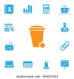 Set Of 13 Cabinet Icons Set.Collection Of Clip, Manager, Coffee And Other Elements.