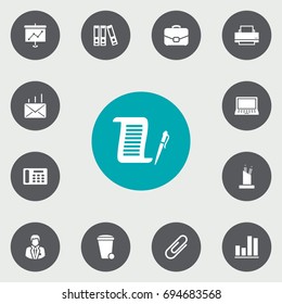 Set Of 13 Cabinet Icons Set.Collection Of Clip, Trash Can, Laptop And Other Elements.